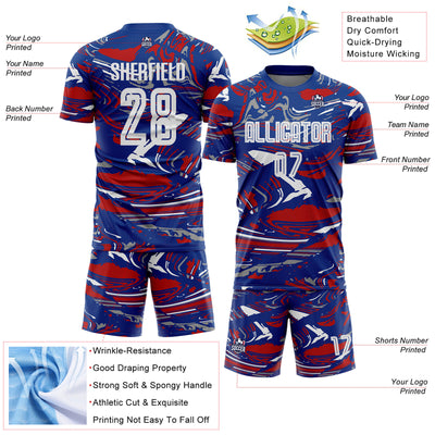 Custom Figure White Royal-Red Fluid Art Splash Sublimation Soccer Uniform Jersey