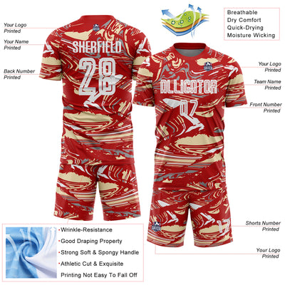 Custom Figure White Red-Cream Fluid Art Splash Sublimation Soccer Uniform Jersey