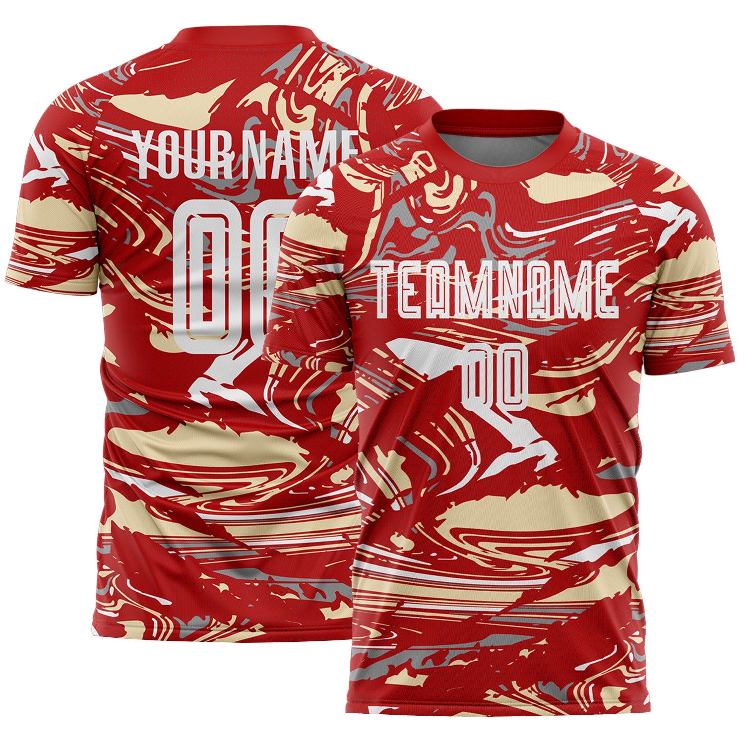 Custom Figure White Red-Cream Fluid Art Splash Sublimation Soccer Uniform Jersey