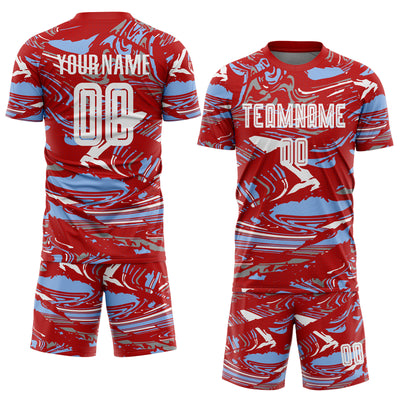 Custom Figure White Red-Light Blue Fluid Art Splash Sublimation Soccer Uniform Jersey