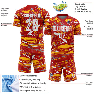 Custom Figure Light Blue Red-Gold Fluid Art Splash Sublimation Soccer Uniform Jersey
