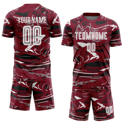 Custom Figure White Crimson-Black Fluid Art Splash Sublimation Soccer Uniform Jersey