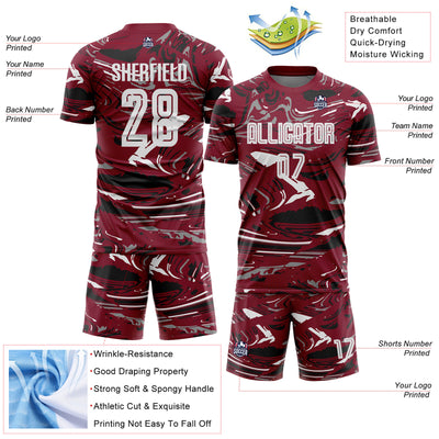 Custom Figure White Crimson-Black Fluid Art Splash Sublimation Soccer Uniform Jersey