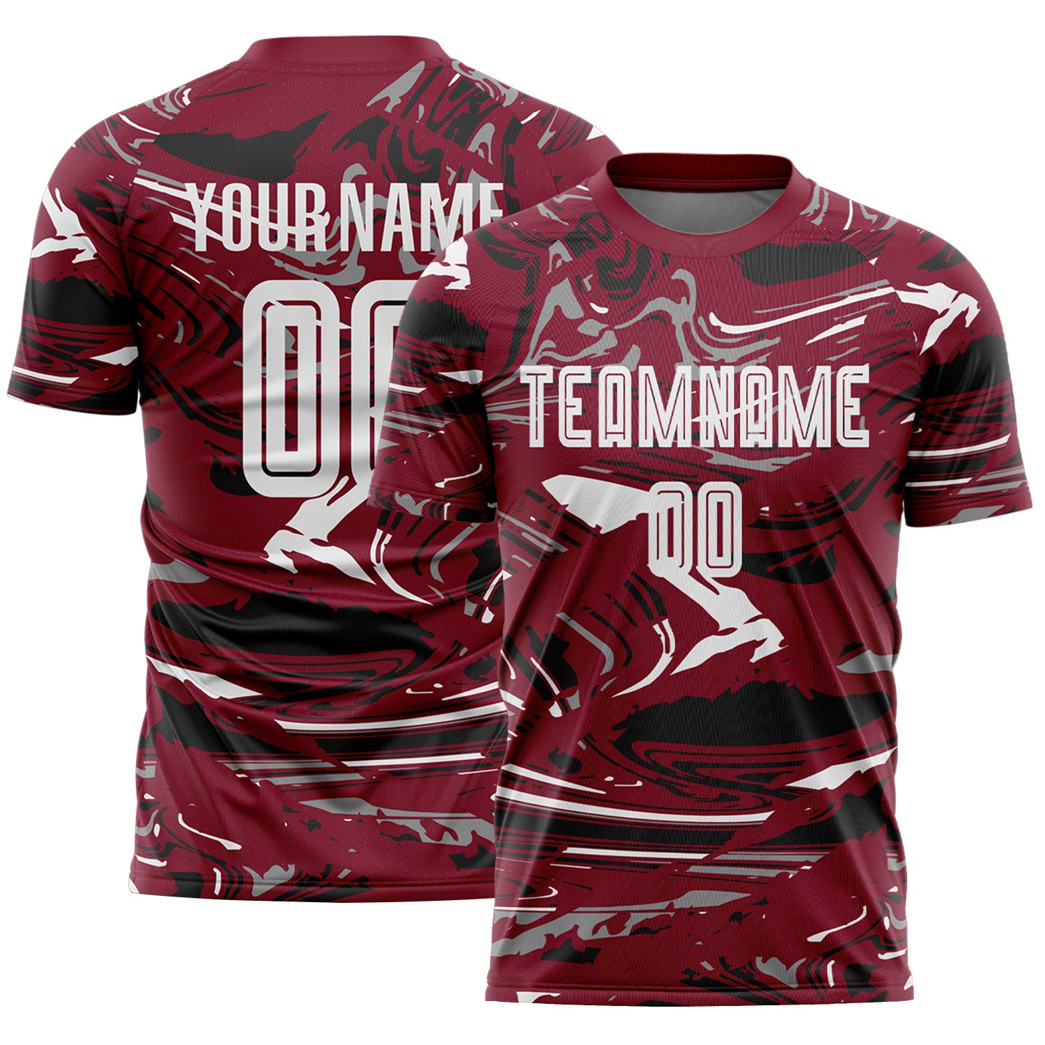 Custom Figure White Crimson-Black Fluid Art Splash Sublimation Soccer Uniform Jersey