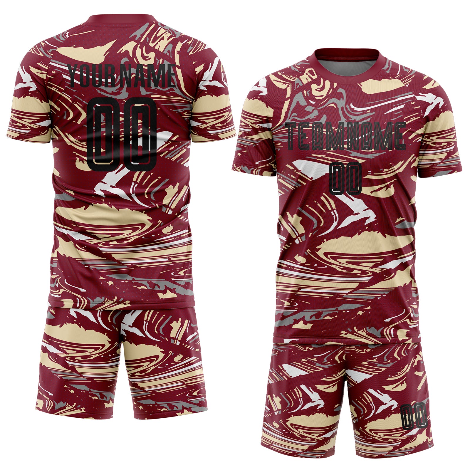 Custom Figure Black Crimson-Cream Fluid Art Splash Sublimation Soccer Uniform Jersey