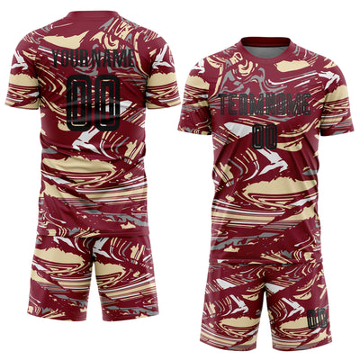 Custom Figure Black Crimson-Cream Fluid Art Splash Sublimation Soccer Uniform Jersey