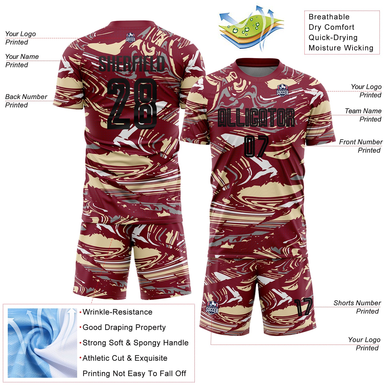 Custom Figure Black Crimson-Cream Fluid Art Splash Sublimation Soccer Uniform Jersey