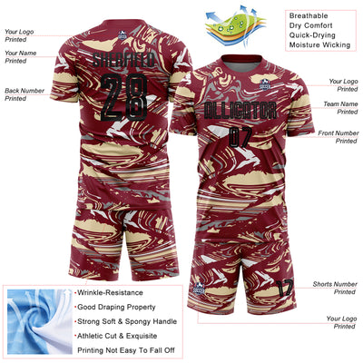 Custom Figure Black Crimson-Cream Fluid Art Splash Sublimation Soccer Uniform Jersey