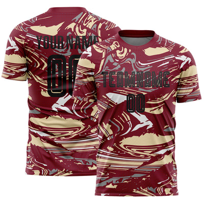 Custom Figure Black Crimson-Cream Fluid Art Splash Sublimation Soccer Uniform Jersey