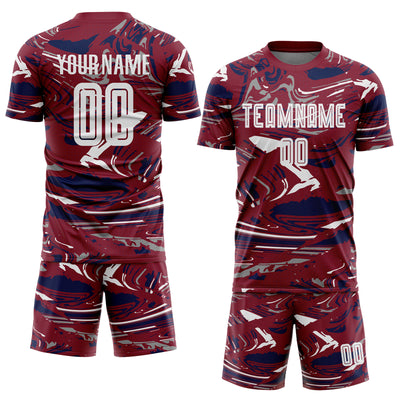 Custom Figure White Crimson-Navy Fluid Art Splash Sublimation Soccer Uniform Jersey