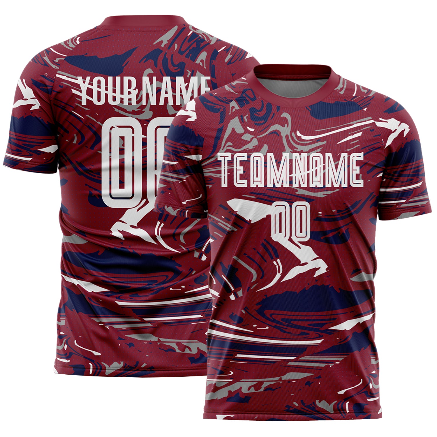 Custom Figure White Crimson-Navy Fluid Art Splash Sublimation Soccer Uniform Jersey