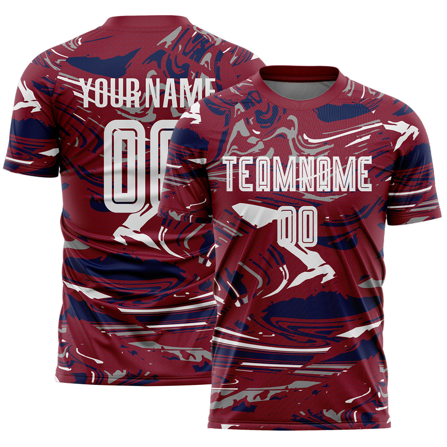 Custom Figure White Crimson-Navy Fluid Art Splash Sublimation Soccer Uniform Jersey