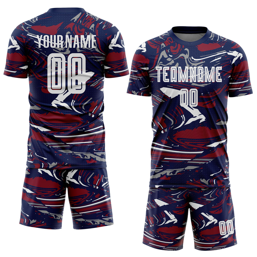 Custom Figure White Navy-Crimson Fluid Art Splash Sublimation Soccer Uniform Jersey