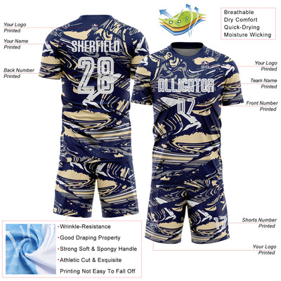 Custom Figure White Navy-Cream Fluid Art Splash Sublimation Soccer Uniform Jersey