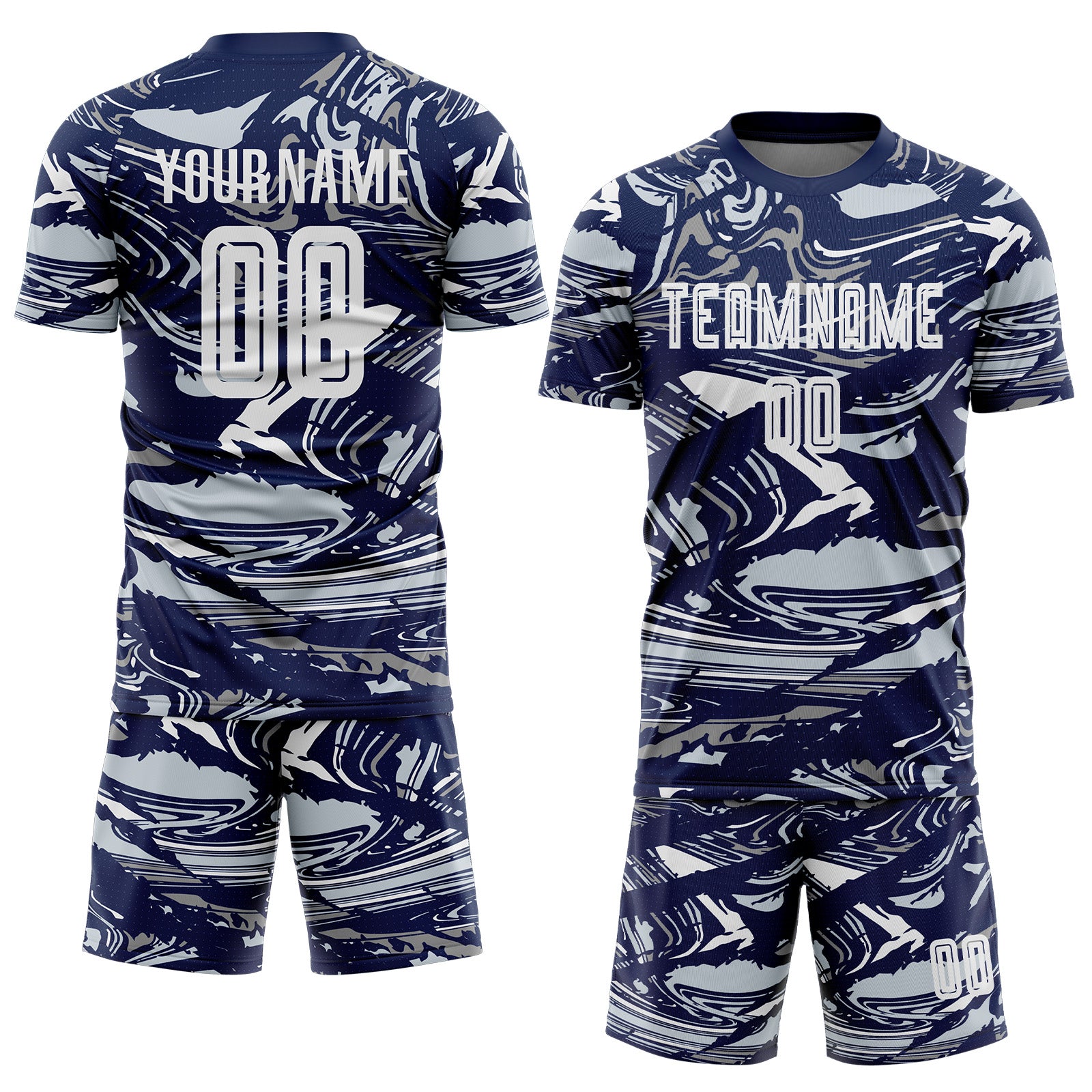 Custom Figure White Navy-Silver Fluid Art Splash Sublimation Soccer Uniform Jersey