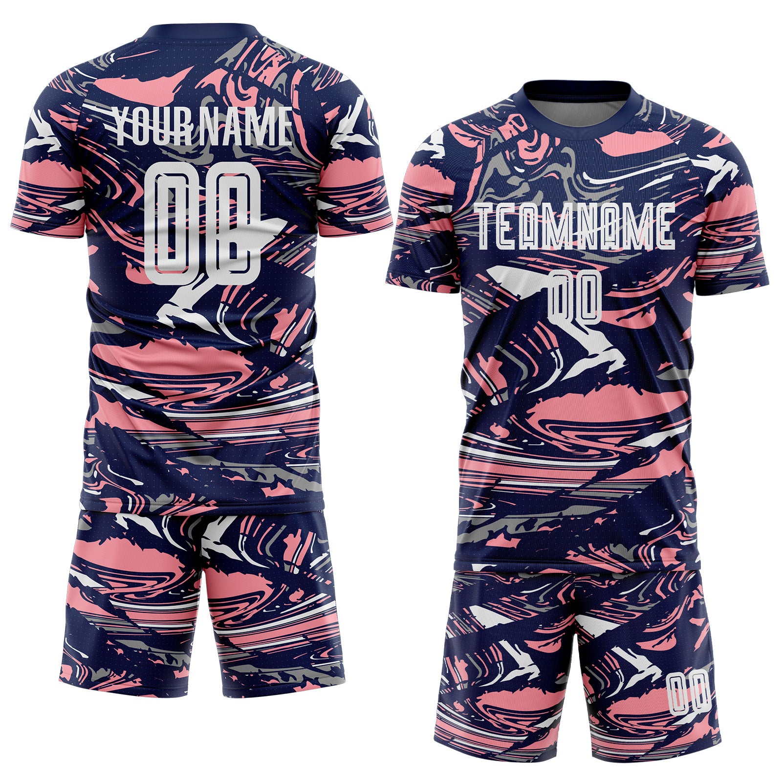Custom Figure White Navy-Medium Pink Fluid Art Splash Sublimation Soccer Uniform Jersey