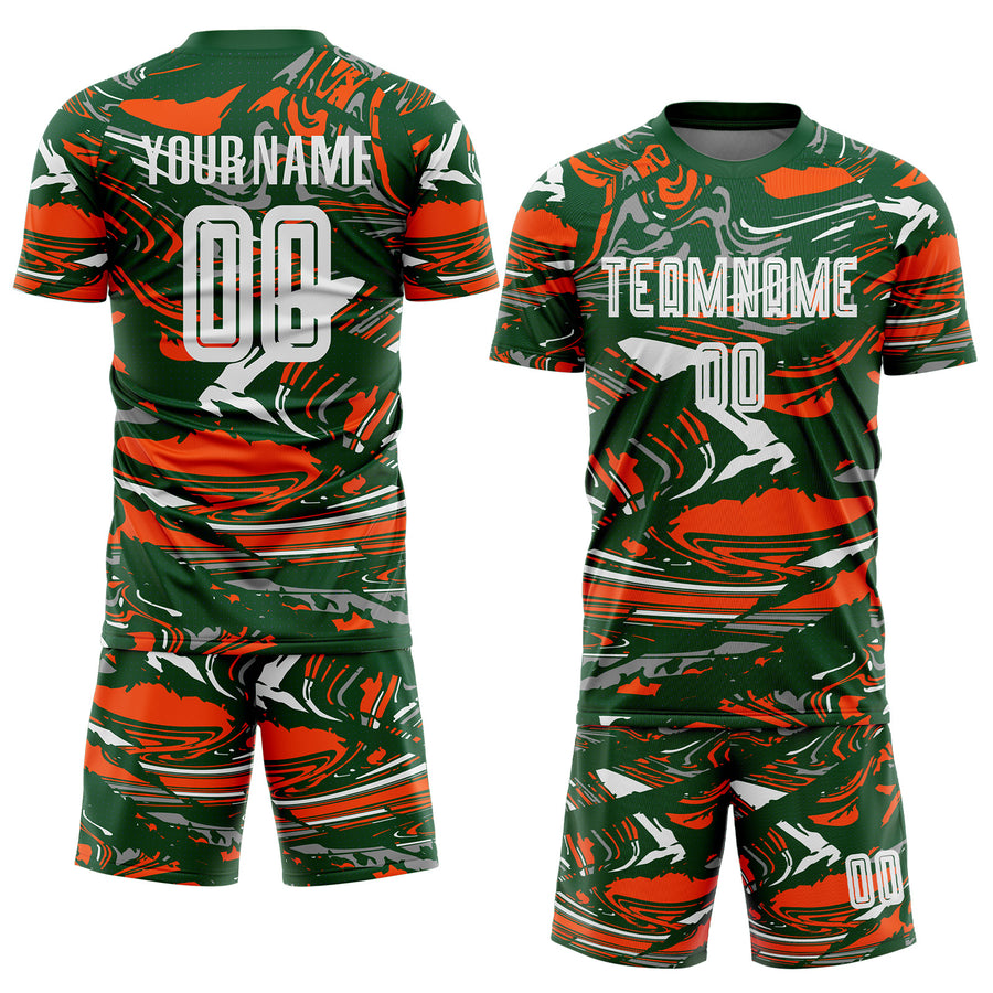 Custom Figure White Green-Orange Fluid Art Splash Sublimation Soccer Uniform Jersey