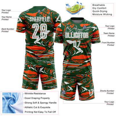 Custom Figure White Green-Orange Fluid Art Splash Sublimation Soccer Uniform Jersey