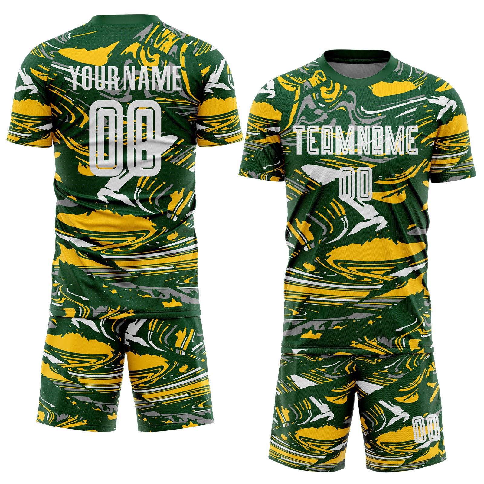 Custom Figure White Green-Yellow Fluid Art Splash Sublimation Soccer Uniform Jersey
