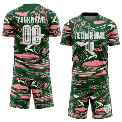 Custom Figure White Green-Medium Pink Fluid Art Splash Sublimation Soccer Uniform Jersey