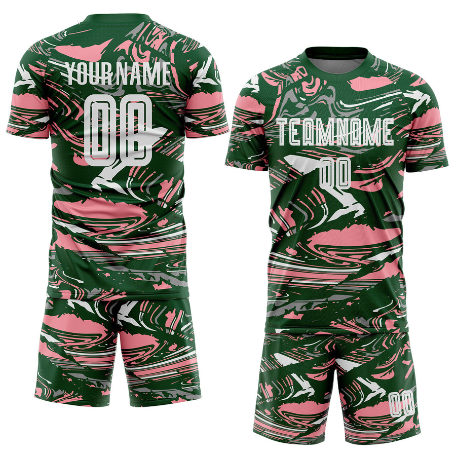 Custom Figure White Green-Medium Pink Fluid Art Splash Sublimation Soccer Uniform Jersey