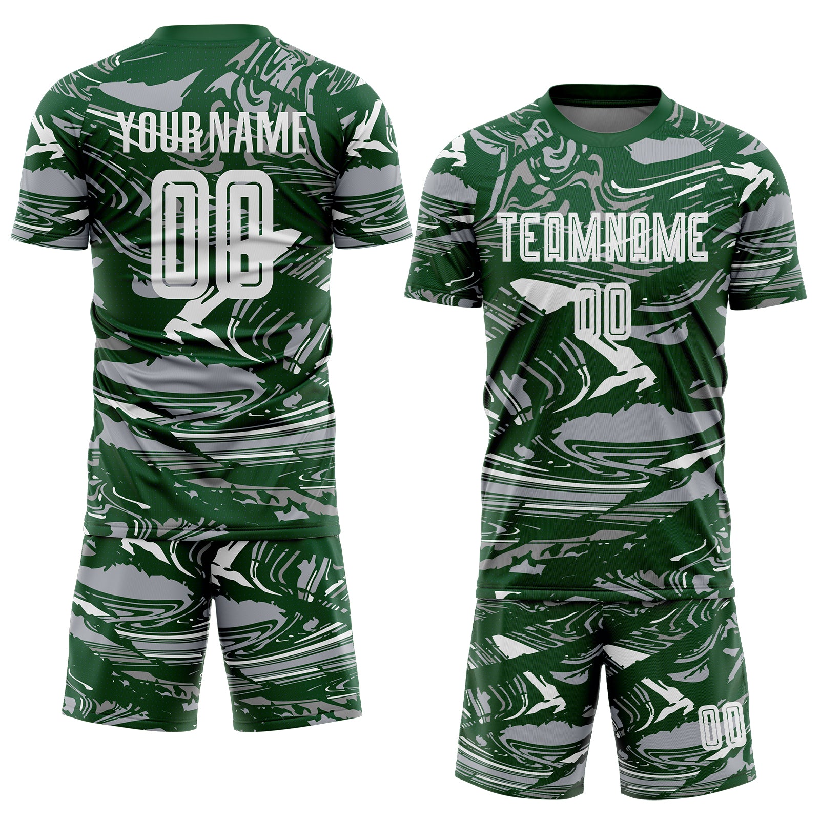 Custom Figure White Green=Gray Fluid Art Splash Sublimation Soccer Uniform Jersey