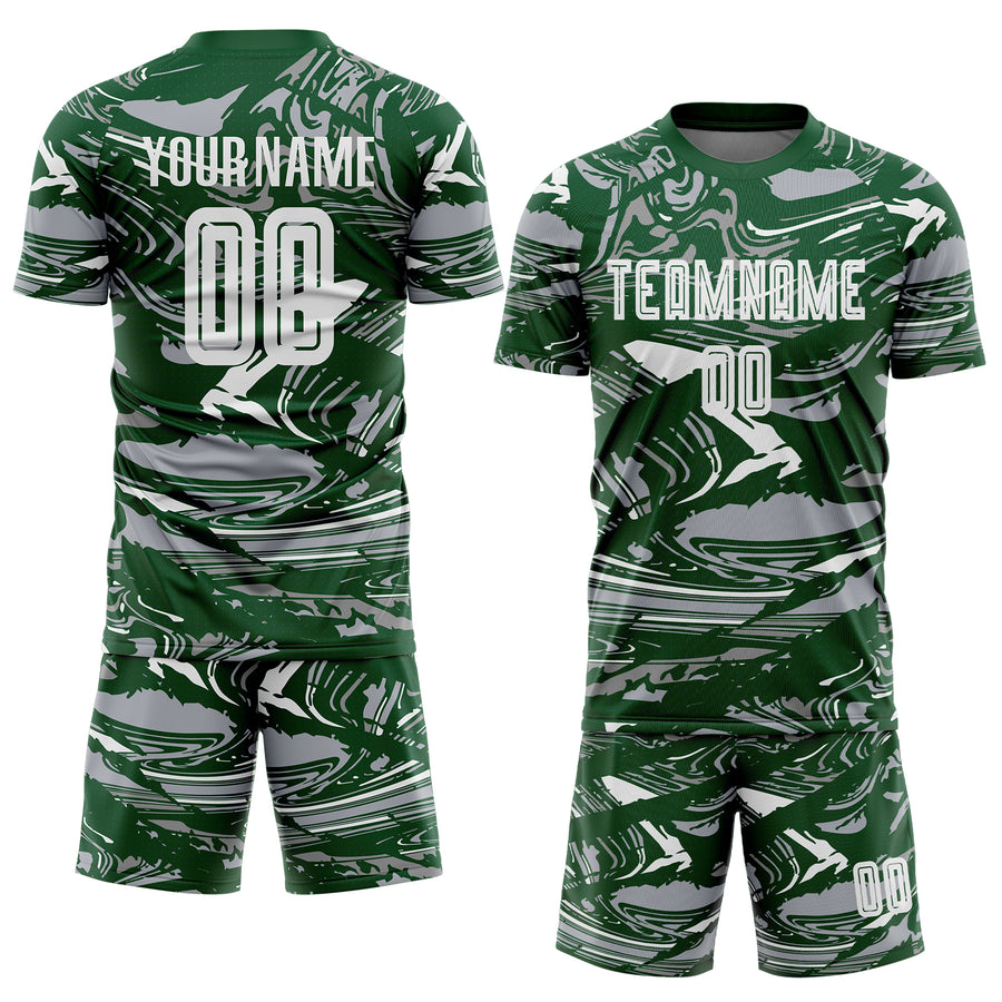 Custom Figure White Green=Gray Fluid Art Splash Sublimation Soccer Uniform Jersey