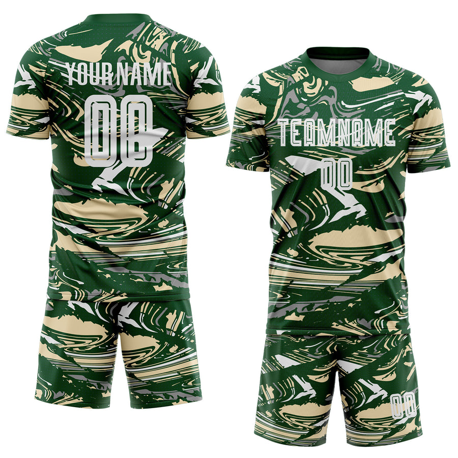 Custom Figure White Green-Cream Fluid Art Splash Sublimation Soccer Uniform Jersey