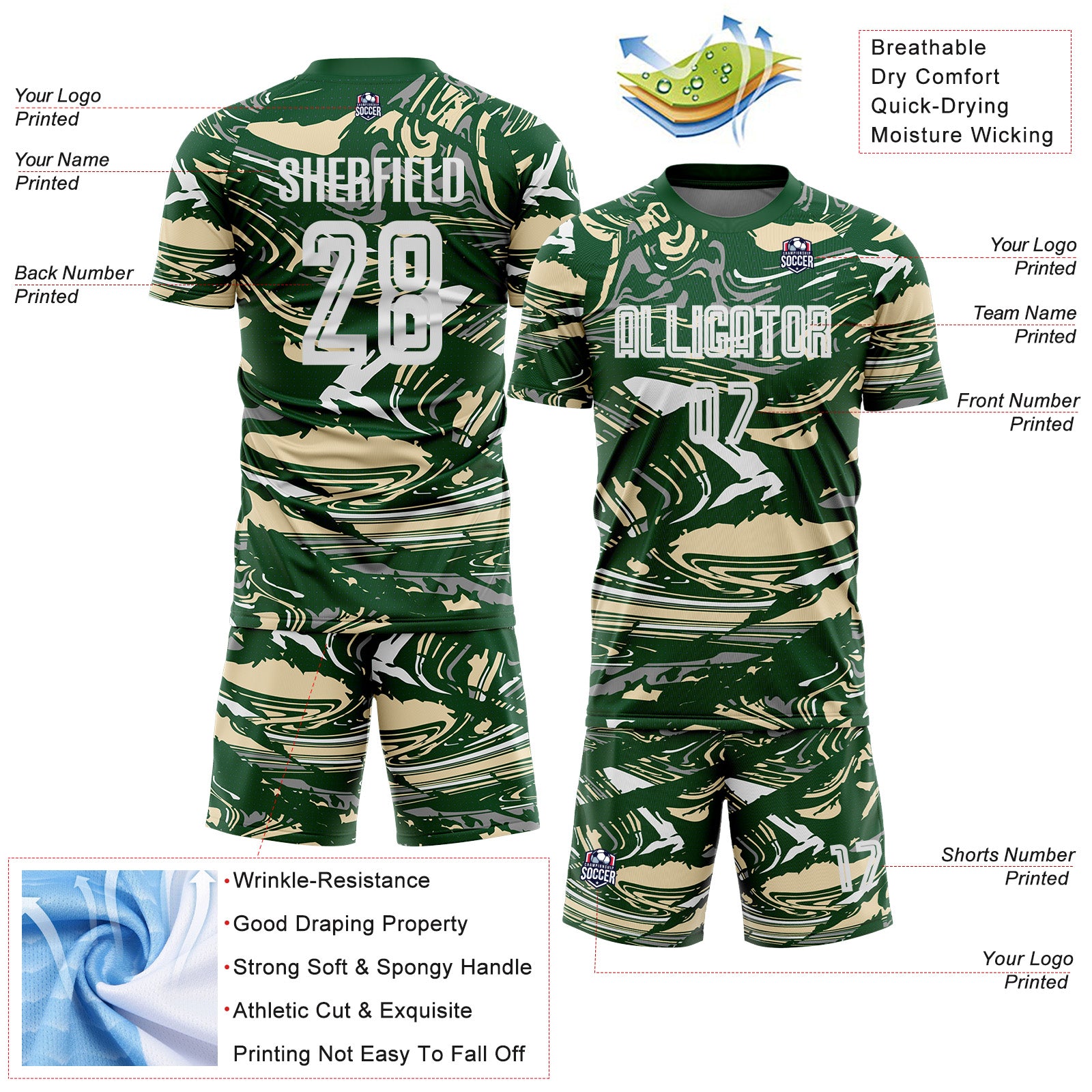 Custom Figure White Green-Cream Fluid Art Splash Sublimation Soccer Uniform Jersey