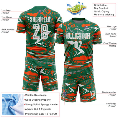 Custom Figure White Kelly Green-Orang Fluid Art Splash Sublimation Soccer Uniform Jersey