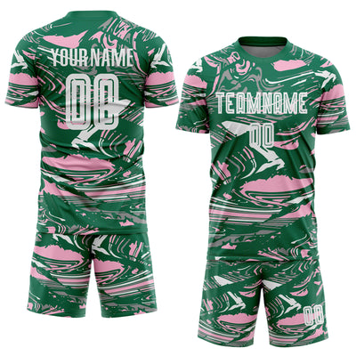 Custom Figure White Kelly Green-Light Pink Fluid Art Splash Sublimation Soccer Uniform Jersey