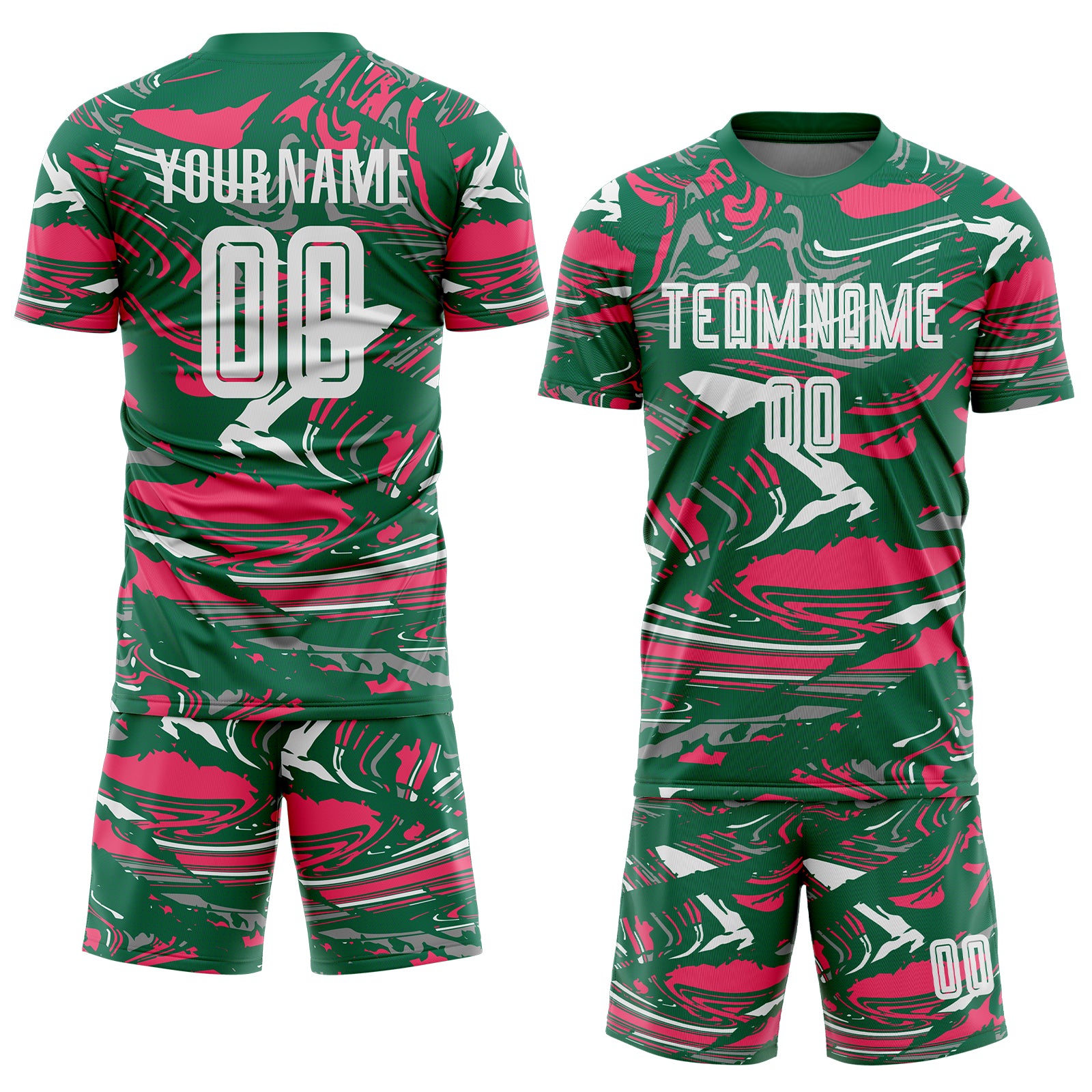 Custom Figure White Kelly Green-Neon Pink Fluid Art Splash Sublimation Soccer Uniform Jersey
