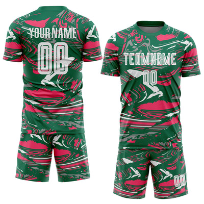 Custom Figure White Kelly Green-Neon Pink Fluid Art Splash Sublimation Soccer Uniform Jersey