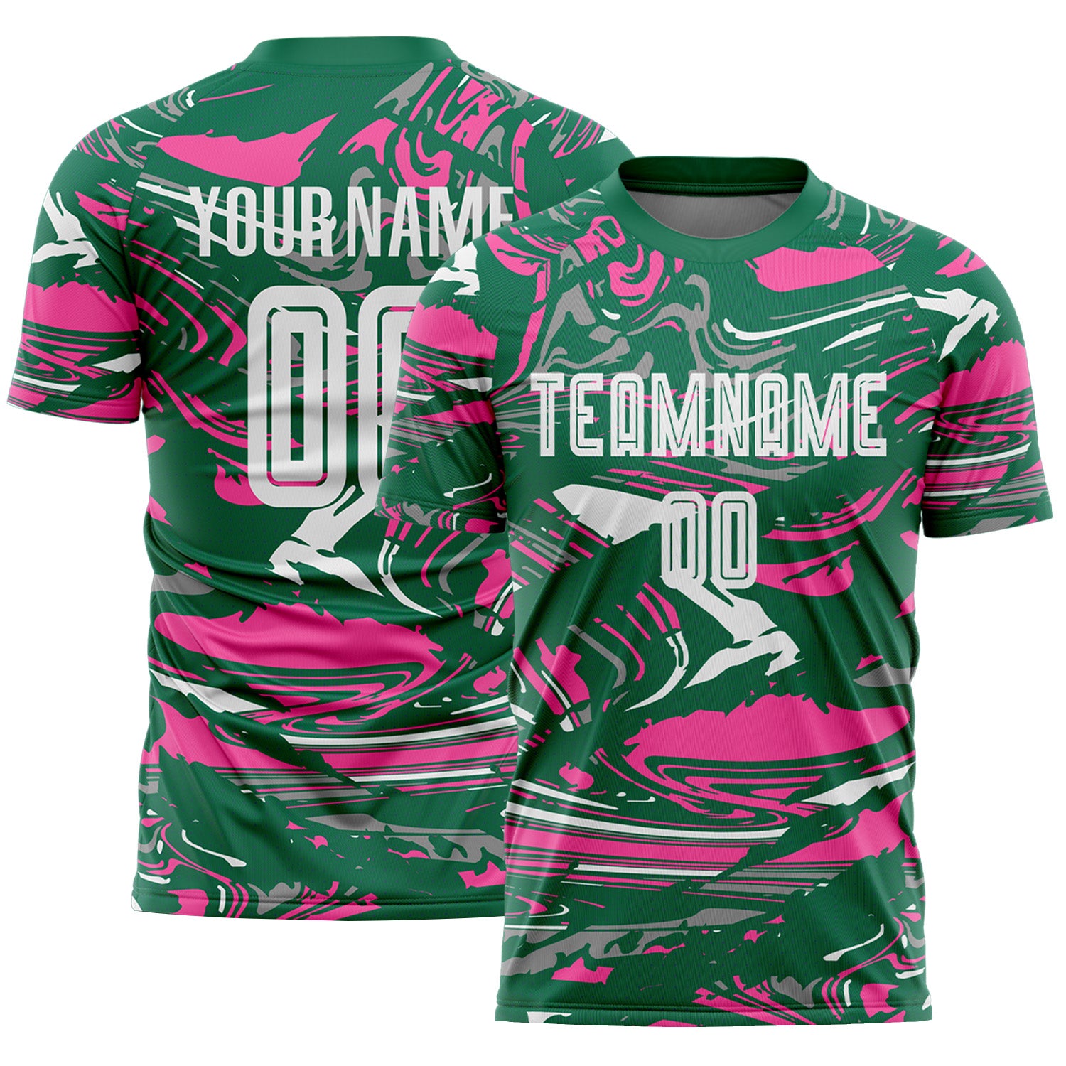 Custom Figure White Kelly Green-Pink Fluid Art Splash Sublimation Soccer Uniform Jersey