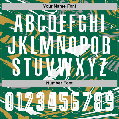 Custom Figure White Kelly Green-Old Gold Fluid Art Splash Sublimation Soccer Uniform Jersey