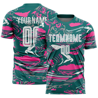 Custom Figure White Teal-Pink Fluid Art Splash Sublimation Soccer Uniform Jersey