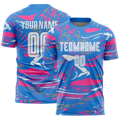 Custom Figure White Powder Blue-Pink Fluid Art Splash Sublimation Soccer Uniform Jersey
