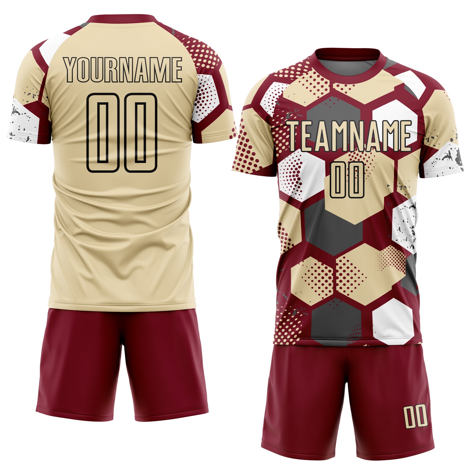 Custom Crimson Cream White-Black Geometric Shape Sublimation Soccer Uniform Jersey