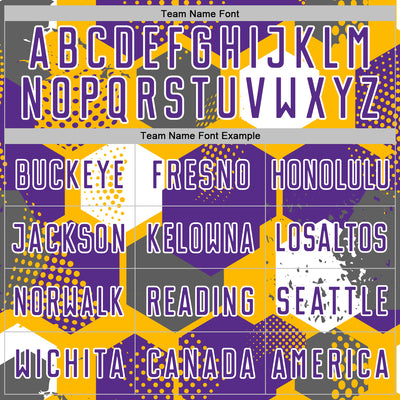 Custom Gold Purple-White Geometric Shape Sublimation Soccer Uniform Jersey