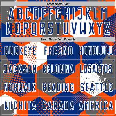 Custom Orange Royal-White Geometric Shape Sublimation Soccer Uniform Jersey