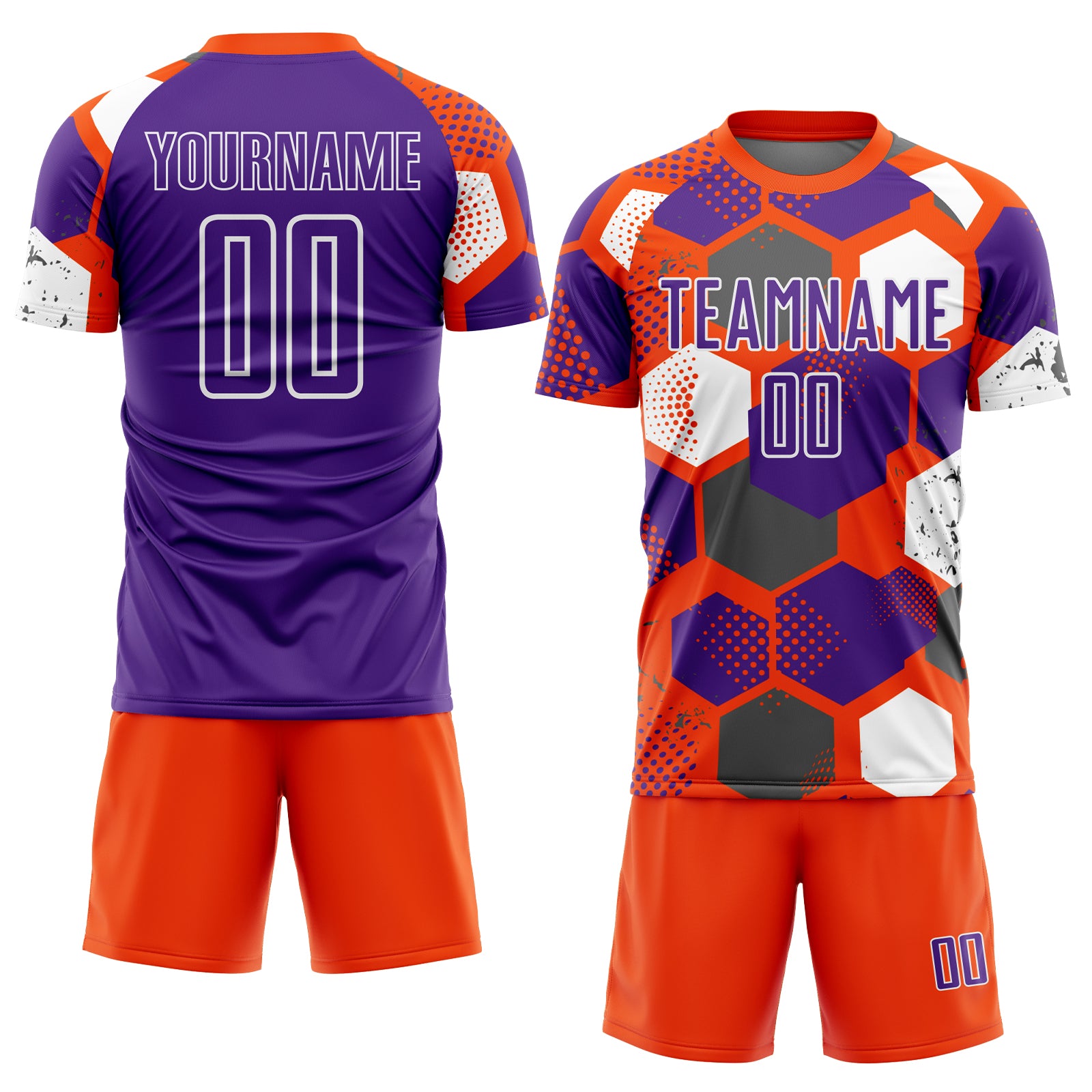Custom Orange Purple-White Geometric Shape Sublimation Soccer Uniform Jersey