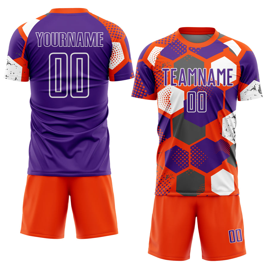 Custom Orange Purple-White Geometric Shape Sublimation Soccer Uniform Jersey