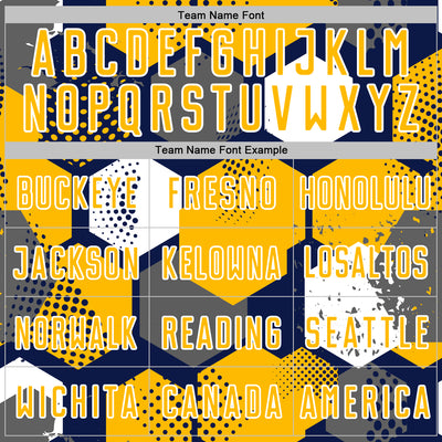 Custom Navy Gold-White Geometric Shape Sublimation Soccer Uniform Jersey