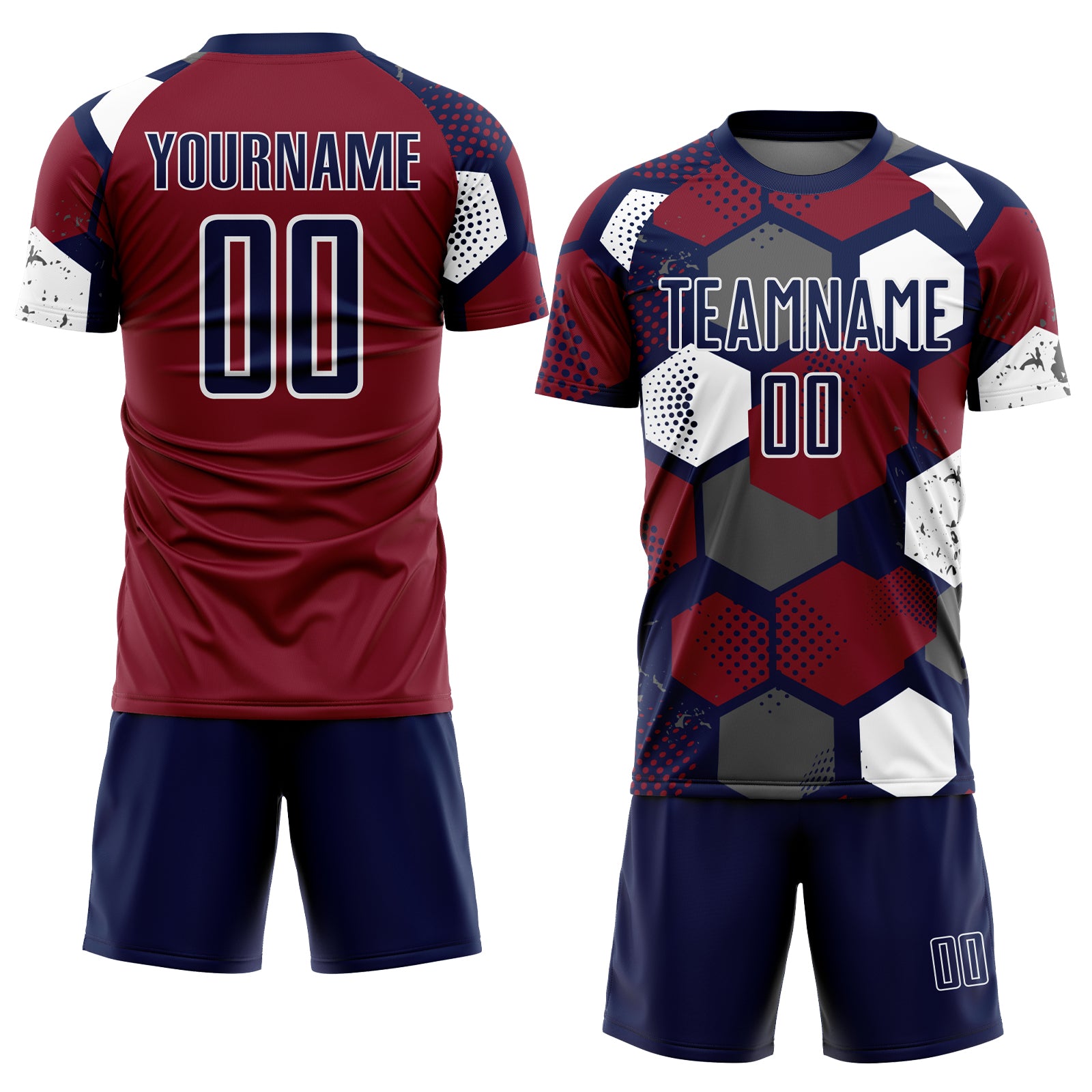 Custom Navy Crimson-White Geometric Shape Sublimation Soccer Uniform Jersey