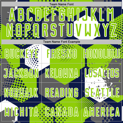 Custom Navy Neon Green-White Geometric Shape Sublimation Soccer Uniform Jersey