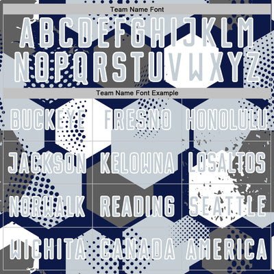 Custom Navy Silver-White Geometric Shape Sublimation Soccer Uniform Jersey