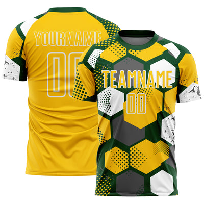 Custom Green Yellow-White Geometric Shape Sublimation Soccer Uniform Jersey