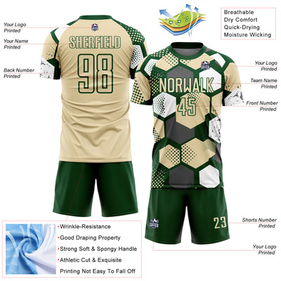 Custom Green Cream-White Geometric Shape Sublimation Soccer Uniform Jersey