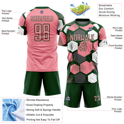 Custom Green Medium Pink-White Geometric Shape Sublimation Soccer Uniform Jersey