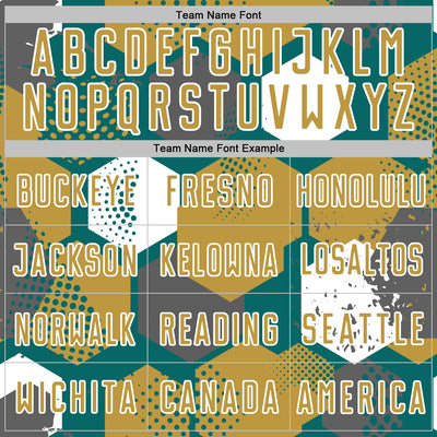 Custom Teal Old Gold-White Geometric Shape Sublimation Soccer Uniform Jersey